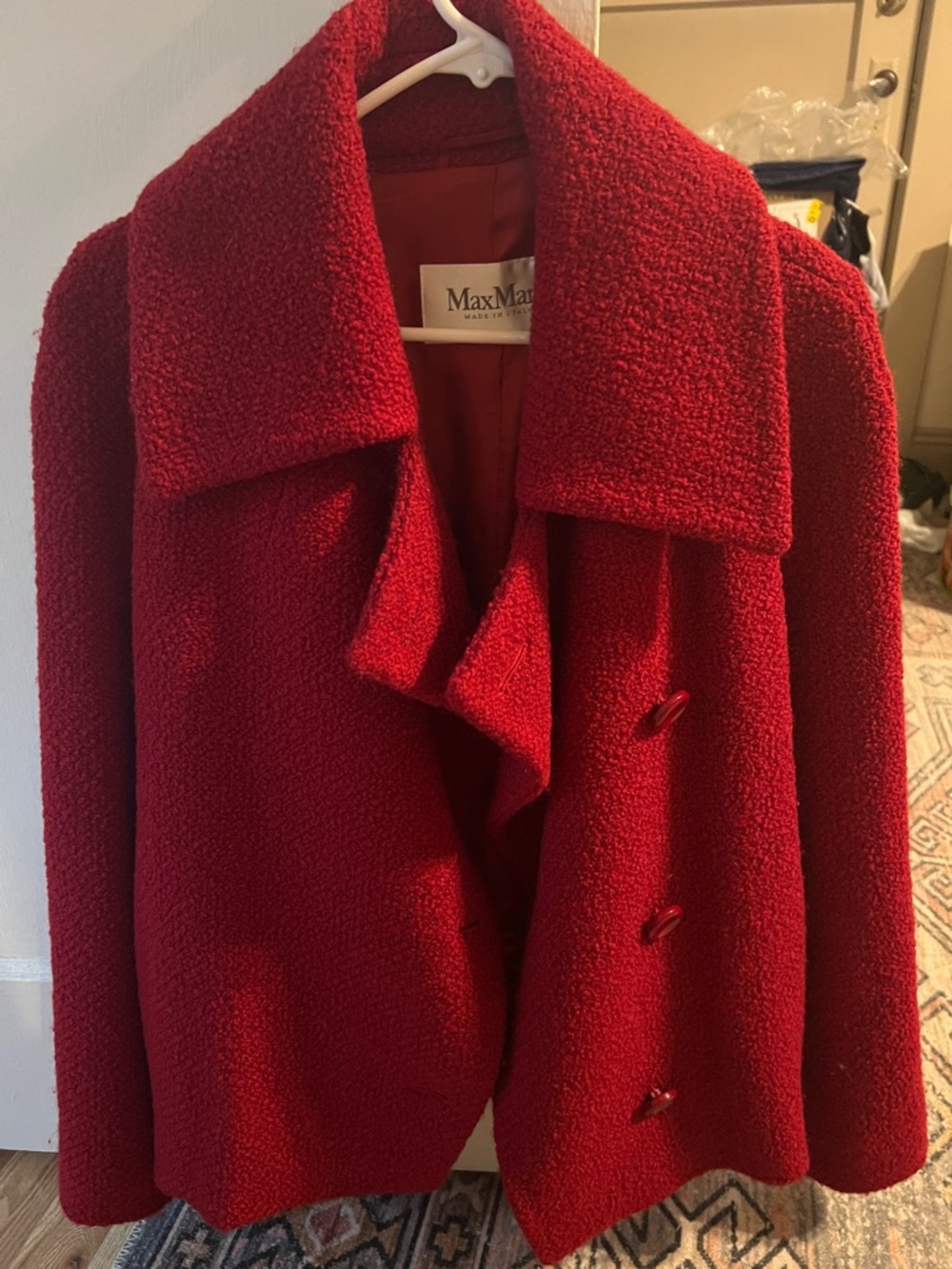 MaxMara Red Wool Pea Coat